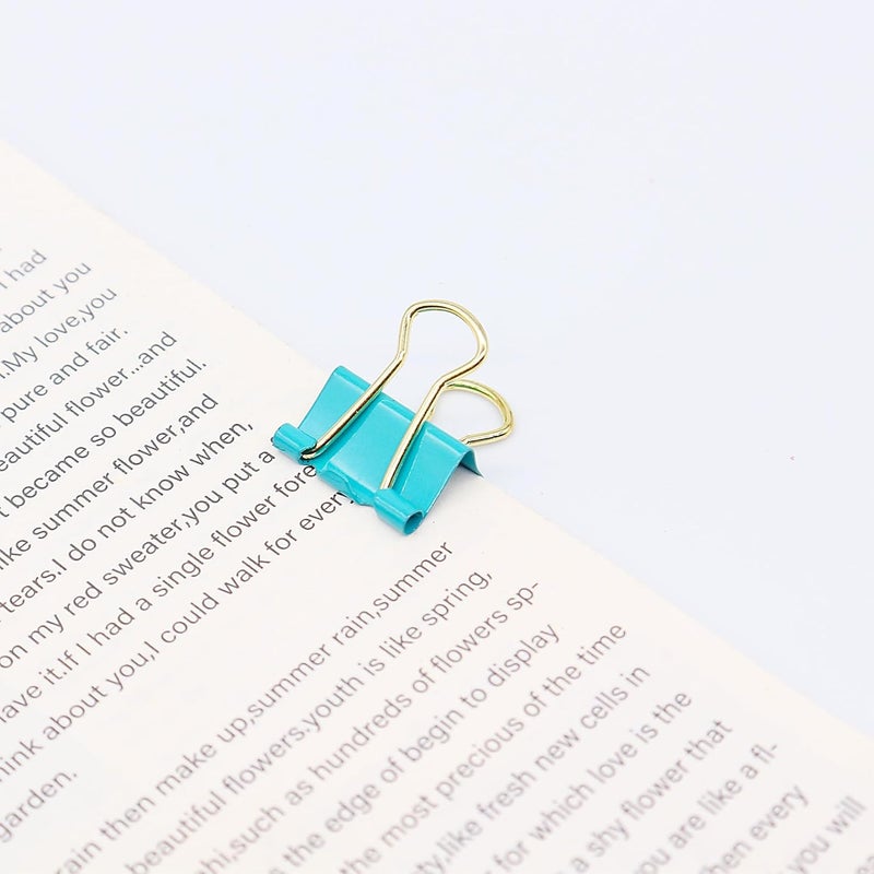 YCVIORING Binder Clips, Mini Paper Clip, Small Paper Clamps 15mm (5/8 inch), 100 Pack Micro Size Office Clips for Home School and Business (Blue-Green) - Image 4